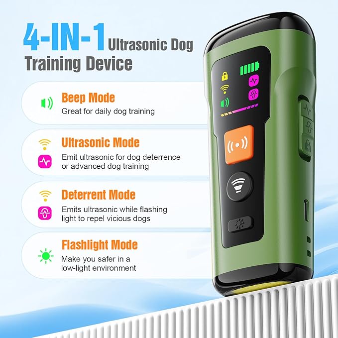 Dog Bark Deterrent Devices, 3X Anti Barking Device for Dogs Ultrasonic Dog Training, Up to 50FT Bark Control Barking Silencer, Correct Bad Behavior Indoor Outdoor Portable Dog Barking Stopper (Green)