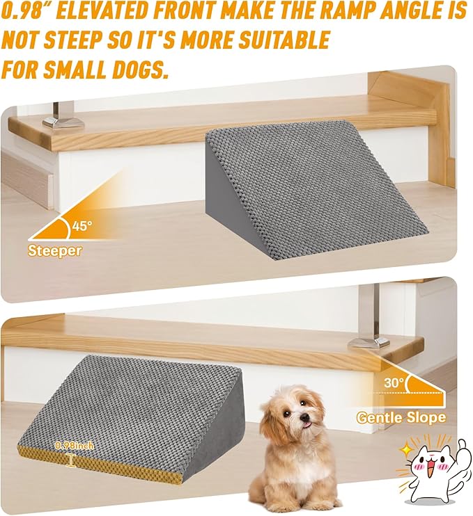 40D Dog Ramp for Stairs for Small & Senior Dogs and Cats – Non-Slip Stair Ramp for Dogs with Gentle Slope, Pet Ramp with Washable Cover & Self-Sticky Pads for Safe Climbing Easy Install(Grey, 3 Pack)