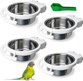 BNOSDM Hanging Stainless Steel Bird Bowls 4 PCS Bird Feeding Dish Cups with Perch Stand Parrot Food Container Food and Water Bowls with Spoon for Budgie Cockatoo Finch Lovebirds Pigeons (White)