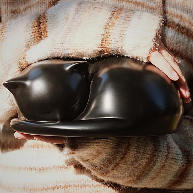 Cat Urn, Black Resin, Sleeping Kitty Pet Memorial Keepsake Funeral Urn for Cats Ashes, Up to 8kg, 7.87 x 7.87 x 3.15 inches