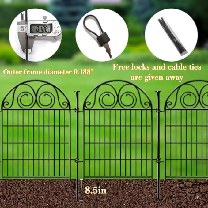 Tall Garden Fence Animal Barrier with Gate, 36 in(H) 8 Panels Garden Fences and Borders for Dogs, Dog Fence Outdoor for Yard, Total Length 17.5 Ft Metal Temporary Fencing│Patented