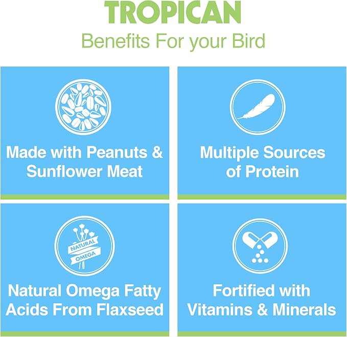 Hagen Tropican Lifetime Formula Parrot Food, 4 lb. - Hari Parrot Food with Peanuts & Sunflower Seeds and Balance Nutrition Levels