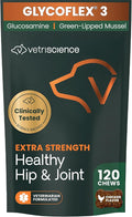 VetriScience Extra Strength Healthy Hip & Joint Chews, GlycoFlex 3, Glucosamine, Green-Lipped Mussel, Joint Support Supplement for Dogs, Promote Mobility & Soothe Joint Discomfort, Chicken, 120 Count