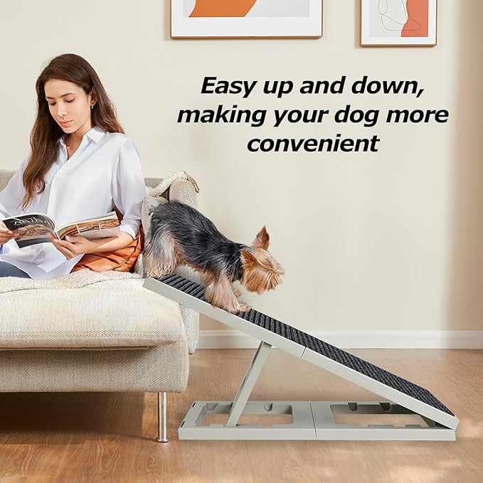 Dog Ramp Bed Adjustable Folding Collapsible for Small Medium Pets Cat Ramp with Non Slip Carpet Portable Indoor Puppy Ramps for Sofa,Chair