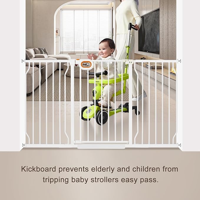 Extra Wide Baby Gate with Door Pressure Mounted 57.5-62.2 Inch,Child Dog Baby Safety Gates for Doorways,Walk Through Dog Gate Indoor for The House Kitchen Stairs No Drilling,White