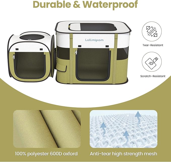 2-in-1 Foldable Cat Tent, Pop-Up Cat Play Tent with Breathable Mesh, Portable Collapsible Cat House for Indoor Cats, Suitable for Indoor & Light Outdoor Use