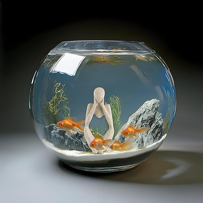 Fish Aquarium Decor Ornaments Minimalist Sandstone Resin Thinker Statue Fish Tank Decorations Small Accessories Abstract Home Decor Fish Toy for Betta Cichlid Goldfish Shrimps Hermit Crabs Turtle