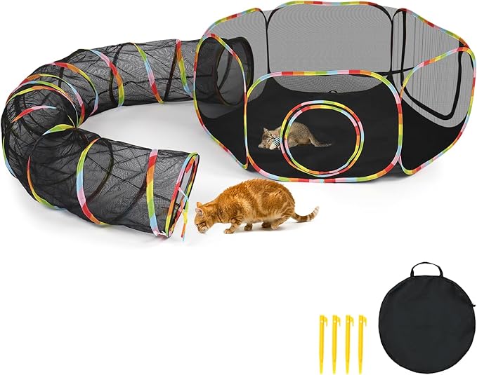 VINGLI Cat Tunnel, Outdoor Cat Enclosure, Large Catio, Outdoor Tunnels for Kittens with Storage Bag (Multi-Color, 2 in 1)