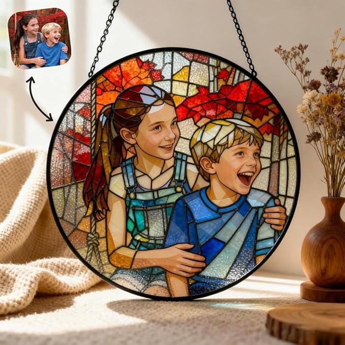 Personalized Couples Photo Stained Glass Catcher, Custom Photo Portrait Couple Family Stained Glass Window Hanging Catcher, Gifts for Newlyweds, Wedding, Couple, Valentine's Day Gift/24