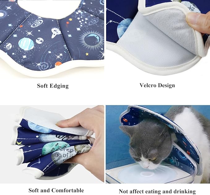 Soft Cat Cone, Adjustable Recovery Collar After Surgery to Prevent Licking Wound, Protective Cat Neck Cone, Comfortable Pet Elizabethan Collar for Cats Kittens and Puppies (M)