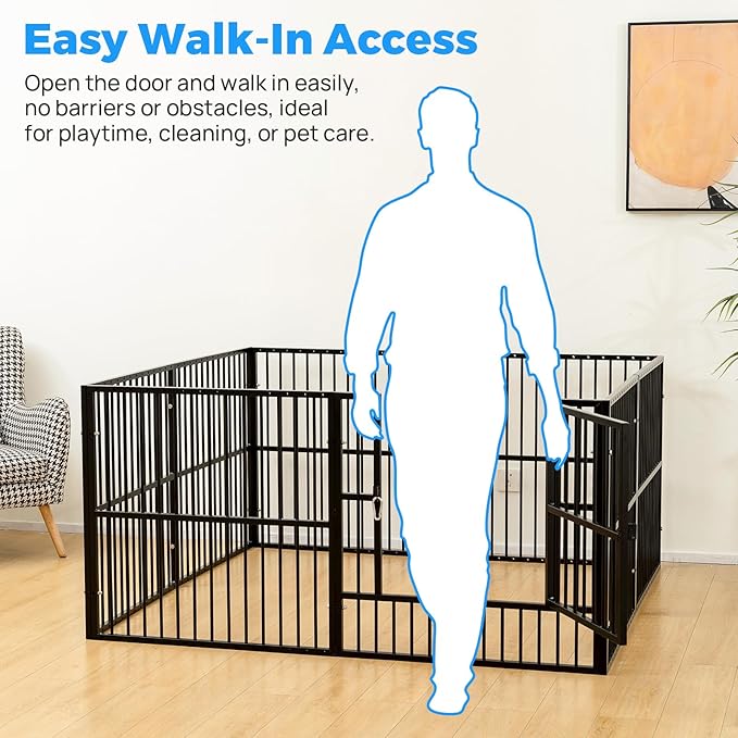 Dog Playpen - 32" Height Dog Pen, Heavy Duty Puppy Pen with Door, Safe & Sturdy, Easy Assemble for Indoor/Outdoor Pet Playpen (10 Panels with Door, Black)