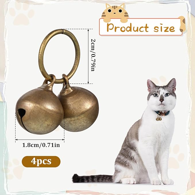 4 Pcs Dog Collar Bells, Bells for Cat Collars, Pet Training Bell, Copper Bell, Loud Charms for Dogs and Cats, Pet Pendant Accessories, Anti-Lost