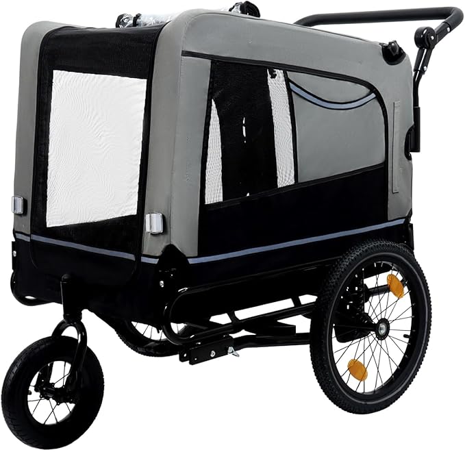 Extra Large Dog Bike Trailer, 2-in-1 Convertible Pet Stroller Cart Bicycle Carrier with Swivel Wheels & Universal Hitch, Foldable Pet/Cargo Carrier for Bicycles Camping Hiking