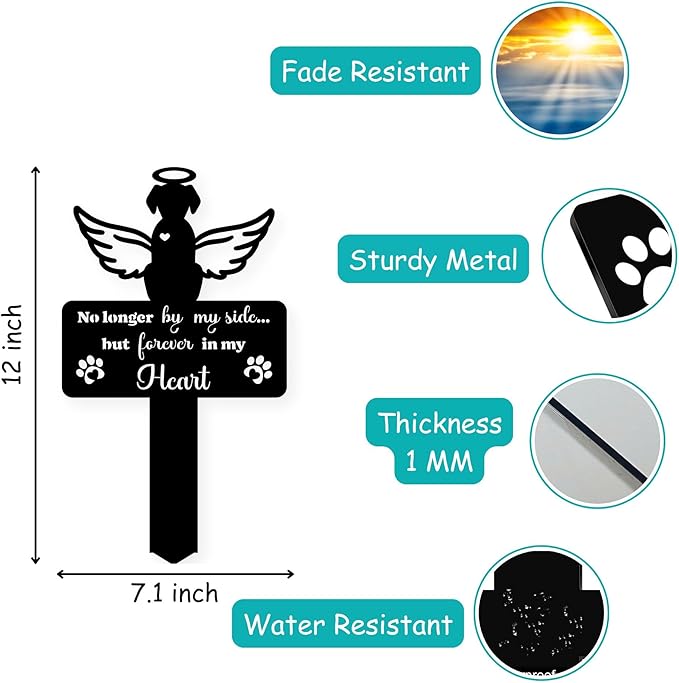 Angel Dog Grave Marker – 12in Memorial Stone with Halo and Paw Prints, Weatherproof Pet Headstone for Outdoor Use, Dog Tombstone for Graves, Sympathy Gift for Loss