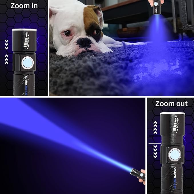 DARKBEAM UV 365nm Flashlight USB Rechargeable Ultraviolet Light led Blacklight Wood's lamp Portable Mini Detector for Dog/Cat Urine Pet Stains, Anti-counterfeiting Identification, Resin Curing
