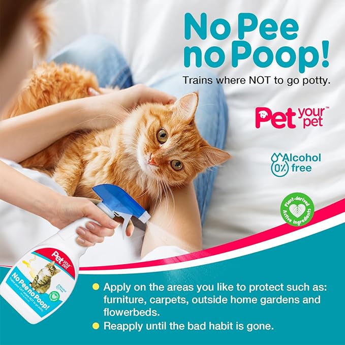 Cat Potty Training Spray No Pee No Poop, 16 Fl Oz, Non Toxic Spray for Cats Only, Natural Pee Deterrent, Stops Urine Marking and Pooping, Indoor Outdoor Keep Off