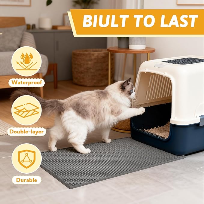 Pieviev 2 Packs Cat Litter Mat Double Layer Waterproof Urine Proof Trapping Mat (24"X15", Gray)