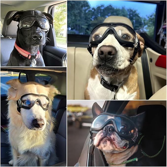 Namsan Clear Dog Goggles Large Breed, UV-Protection Doggie Sunglasses for Medium to Large Dogs, Outdoor Dog Eye Protection, Anti-Fog Anti-Dust Windproof Snowproof, Adjustable Straps, Transparent