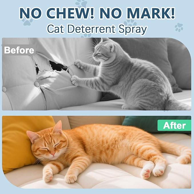 Cat Deterrent Spray, Botanical Cat Repellent Spray for Furniture, Gentle for Indoor & Outdoor Use, Helps Stop Urine Marking & Scratches, Effective Training Aid-CVW