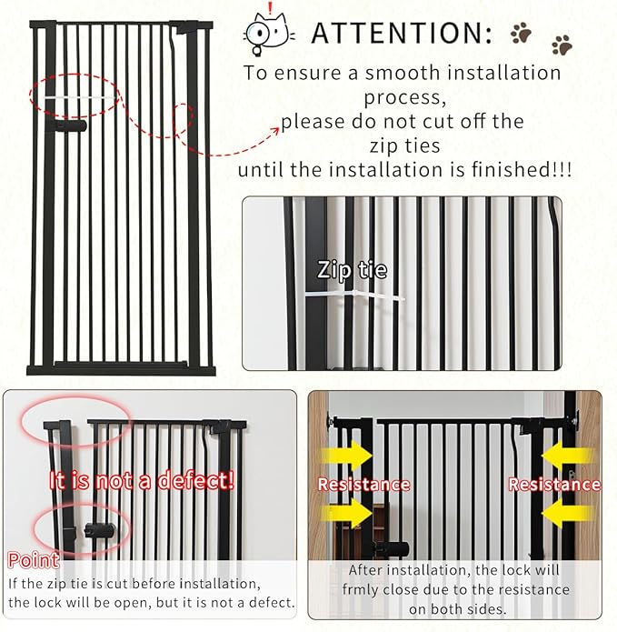 Lumizone Extra Tall Cat Gate 61.02" High Pressure Mounted Extra Wide 2025 New (17 Sizes) 1.37" Gap No Drilling Auto-Close One-Handed Operation Tall Pet Gate for Dogs(Black, 61.02" H x 55.12"-59.44" W)