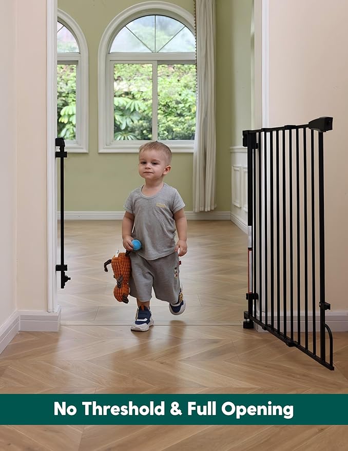 Babelio Removable & No Bottom Bar Baby Gate, 35.5-55" Extra Wide Hardware Mounted (Drill Needed)| Wide Walk-Thru| Auto-Close Safety Dog/Pet Gate for Stairs & Doorways (Black, 35.5-55" W, 30" H)