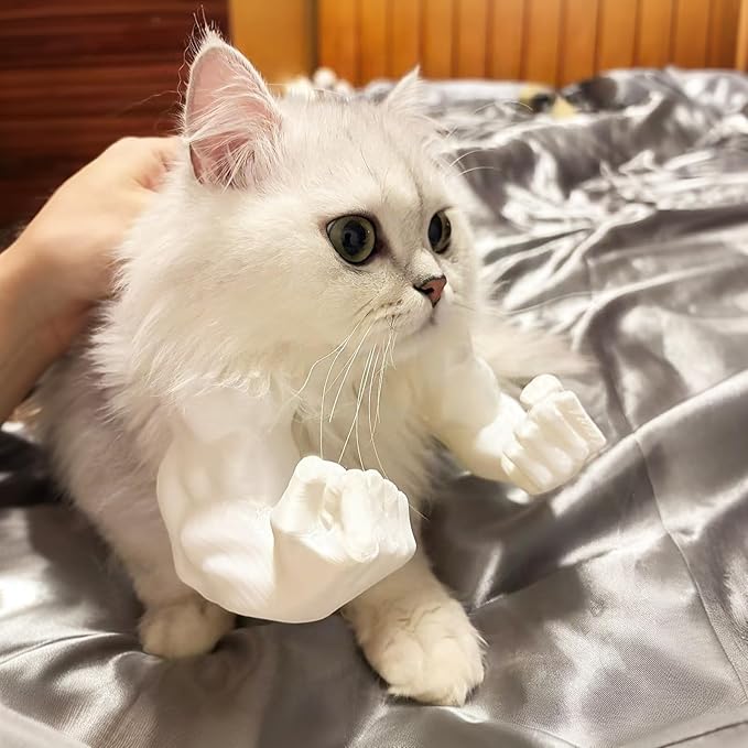 3D Printed Cat Muscle Arms, Halloween Cat Costume Accessory Neck Arms for Pet Cosplay, Lightweight Muscular Arms for Cats Birthday Party Supplie, Halloween Unique Costume Prop for Pets (White)