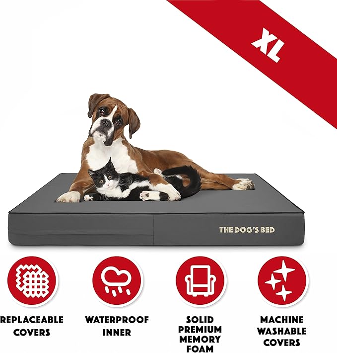 The Dog’s Bed Orthopedic Memory Foam Dog Bed Mattress, Oxford Fabric, Grey with Black Trim, XL, 6-Inch