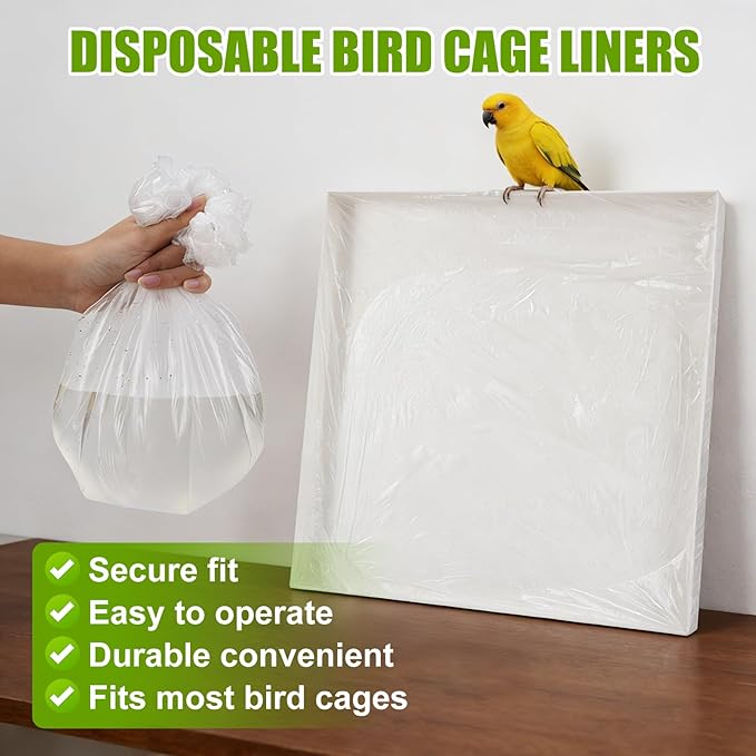50 Pcs Disposable Bird Cage Liners, 26x18 Inch - Transparent PE Liners for Small & Medium Parakeet Cages, Fit Budgies, Cockatiels, Cockatoos, Easy-to-Clean Tray Accessories