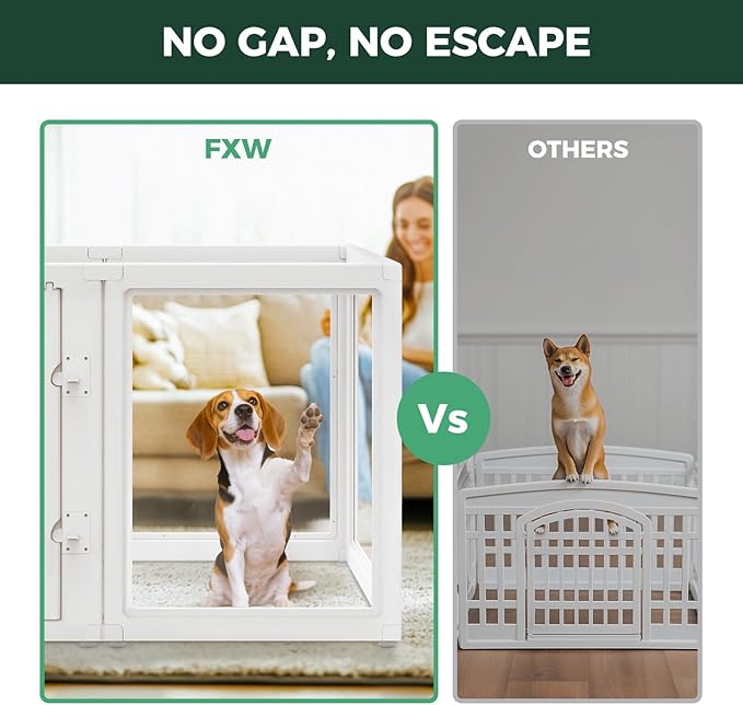FXW AuraSpace Acrylic Indoor Dog Playpen for Medium Dogs, 35 Inch, 16 Panels, White