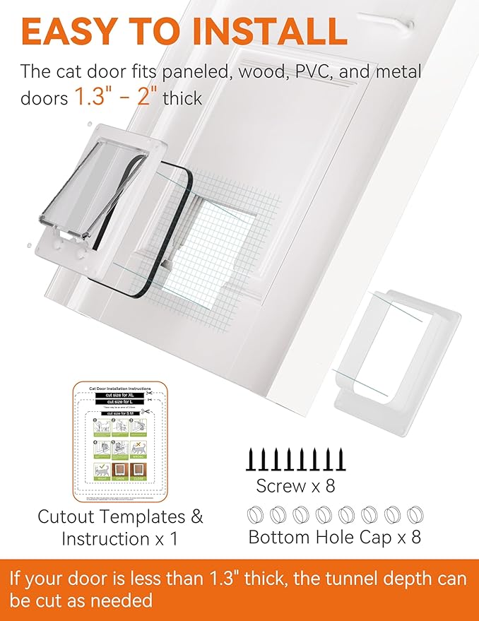 LIBBEPET Cat Door Interior Door, Indoor Cat Doors, X-Large Pet Doors for Cats Up to 25 lbs(Frame Size 9.8" x 11.6"), Upgraded 4 Way Locking Kitty Door for Interior & Exterior Doors, Easy to Install
