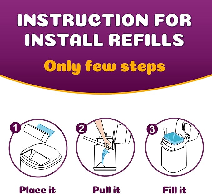 Cat Litter Refill Bags Compatible with Genie Easy Roll Litter Bin, 50 Count Bags Long Lasting Cat Bag Cartridge, 7-Layer Odor Control, Leak-Proof & Easy Tear Design