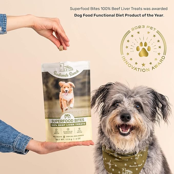 BADLANDS RANCH by Katherine Heigl – Superfood Bite Freeze-Dried Raw Beef Liver Dog Treats – High Protein Single-Ingredient Snacks for Training, Rewards & Daily Wellness – 4 oz (Pack of 4)