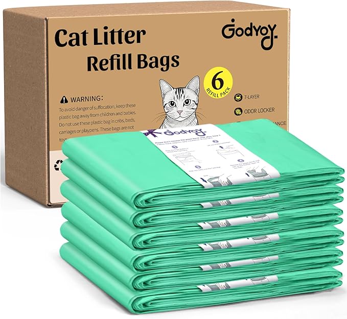 6 Pack Refill Compatible with Litter Champ Refill Bags Pail,Each 42.6 Foot Length Cat Litter Refill Bags, Extra 27% Thickness More Durable, Powerful Odor Eliminate,NO Mess