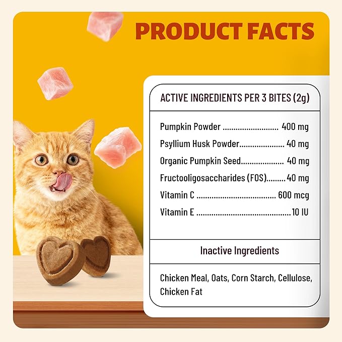 330 Bites Pumpkin Cat Treats, Natural Cat Treats Healthy with Pumpkin Powder for Cats, Psyllium Husk, Digestive Support Kitten Snacks for Stool Firm & Gut Health