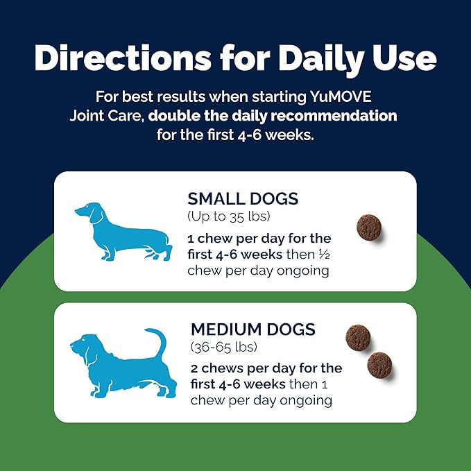 YuMOVE Hip & Joint Supplement for Dogs - Clinically Proven Glucosamine, Green Lipped Mussel, Hyaluronic Acid & Omega 3 Supports Mobility, Flexibility & Joint Comfort - 60 Chews (Small/Medium Dogs)