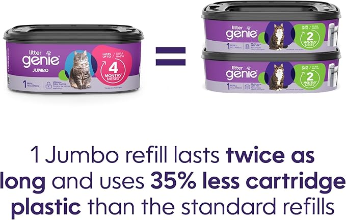 Litter Genie Refill Bags | Jumbo,56 Total ft | Up to 8 Months of Supply in 2 cartridges-| Ultimate Odor Control Cat Litter Bags,2 Count (Pack of 3)