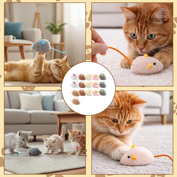 Catnip Mouse, Interactive Plush for Indoor Cats, 18 pcs Multi-Cat Household Entertainment, Natural Hunting Instinct Activation, 7 Color Assortment