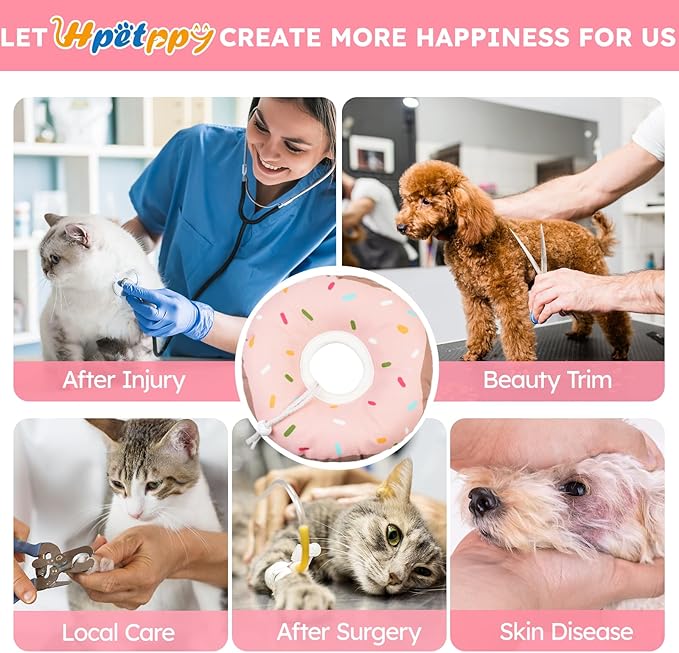 Cat Cone Collar Soft, Waterproof Cat Recovery Collars Spay Cones to Stop Licking Cute Donut E Collar After Surgery Anti-Lick Wound Healing Safety Elizabethan Collar for Kittens (Donut Pink, Small)
