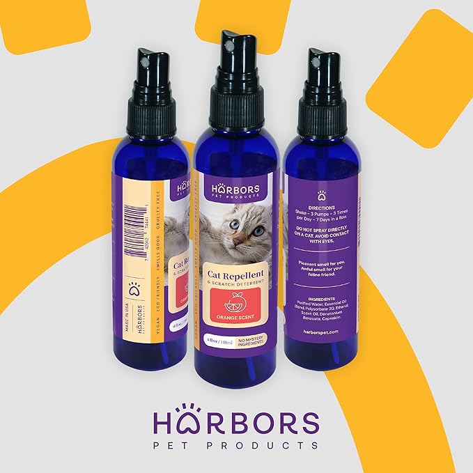 Harbor's Pet Products Harbors Cat Scratch and Chewing Deterrent Spray - 4 oz / 118 ml | Formulated with Essential Oils | 100% Satisfied or Return (Orange)