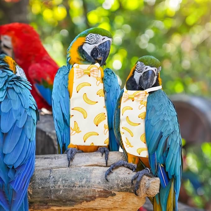 SUPERFINDINGS 6Pcs Bird Diaper Reusable Parrot Nappy with Washable Waterproof Cute Urine Wet Suit Red White Yellow Costume Cockatiel Clothes with Elastic Rope for Parrots Cockatiel Pet Birds(S-M)
