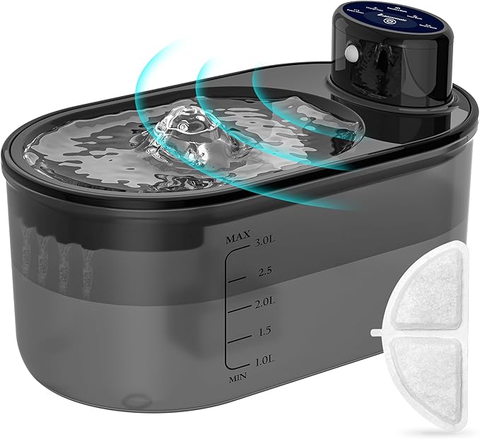 3.2L/108oz Wireless Cat Water Fountain, Dog Water Fountain, Pet Water Fountain with Motion Sensor, Rechargeable and Easy to Clean, Battery Operated Cat Water Fountain with 1 Filters for Cat Inside,Dog