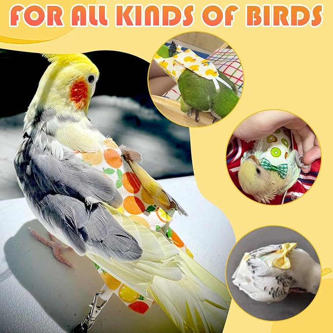 6 Pcs Bird Diapers FAURAPMNG Parrot Nappy Flight Suit Reusable Cockatiel Clothes with Elastic Back Rope Waterproof Inner Layer Washable Diaper Pants for Parakeets, Budgies, Mini Macaws, Quaker Parrots