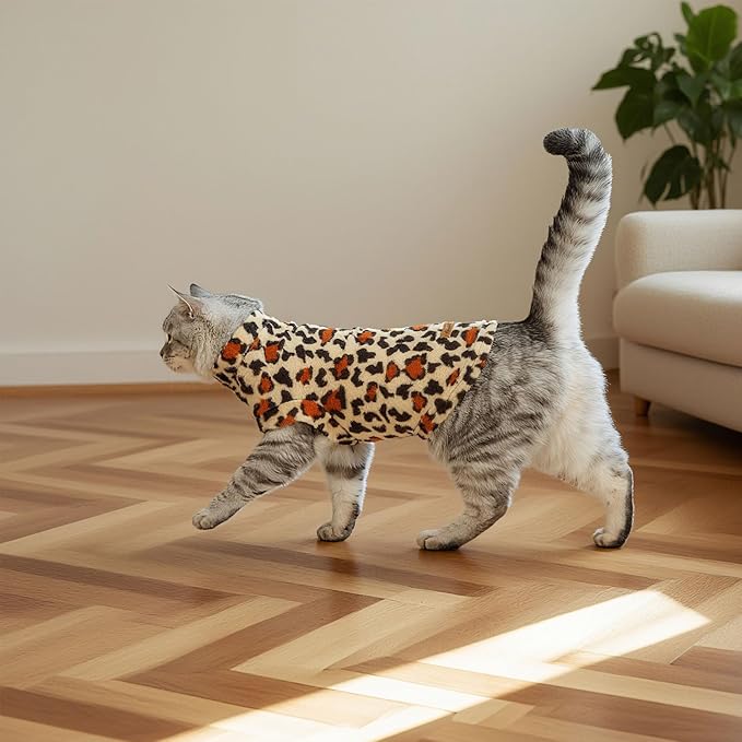 EXPAWLORER Soft Cat Sweater - Leopard Print Sweaters for Cats Only Warm Kitten Clothes, Fall and Winter Pet Coat Pullover Design Feline, Fleece Clothing Also for Puppy Small Dogs, Small