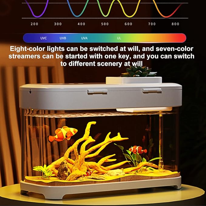 Smart Aquarium Kit, Indoor Aquarium Tank with Filter LED Lighting and Filtration, USB Sesktop Mini Aquarium Fish Tank for Home