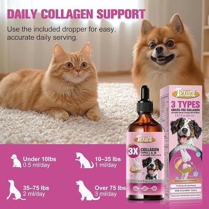 Liquid Collagen for Dogs & Cats - Grass-Fed Hydrolyzed - for Joint, Hip, Skin & Coat Nutritional Support
