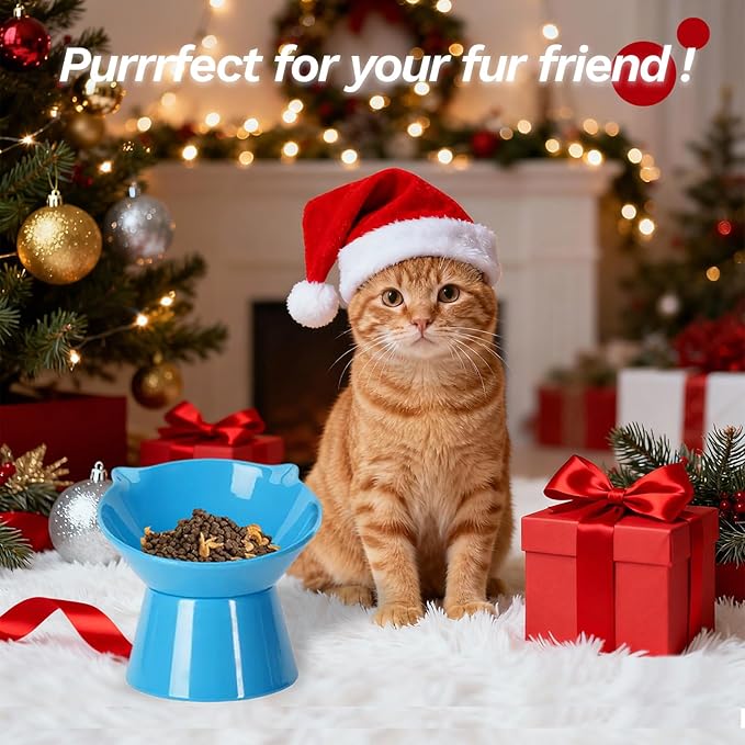 Detachable Elevated Cat Bowls, 15° Tilted Raised Cat Food Bowl Anti-Vomiting,Whisker Friendly, Adjustable Large Cat Dishes Extra Wide for Protecting Spine, Adult Kitten (Blue)