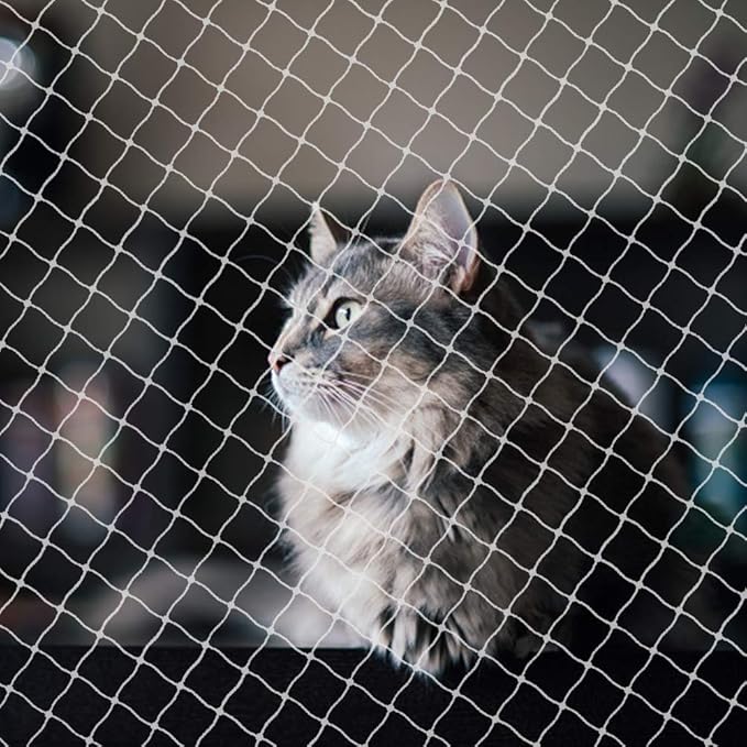 Petboss Anti-Fall Cat Netting Mesh Fence, Transparent Nylon for Dogs & Cat, Pet Safety Net for Balcony/Stairs/Window - 10x20Ft
