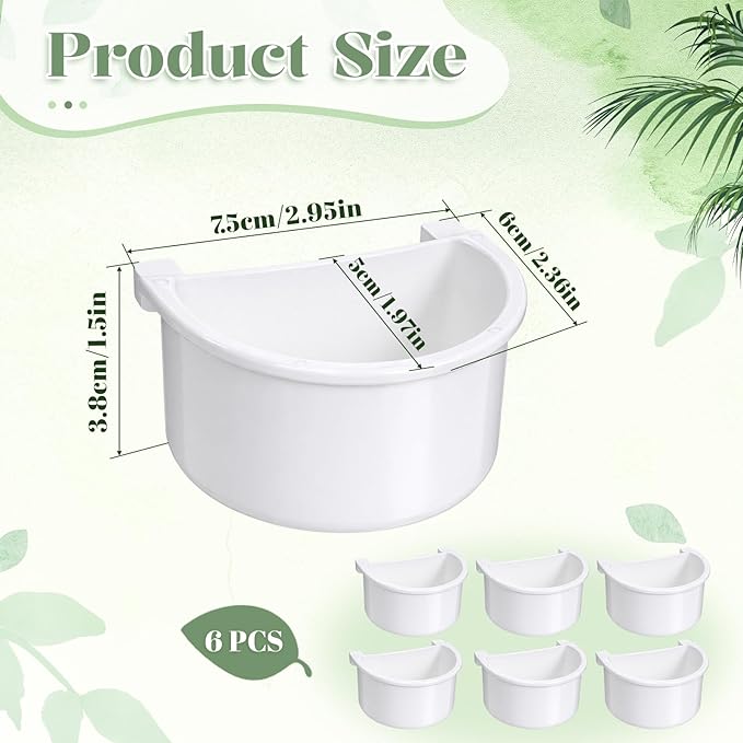 6 Pcs Bird Feeder for Cage Plastic Bird Food Feeder Hanging Feeding Drinking Bowl Seed Container White Food Dishes Bowl for Small Birds Parakeet