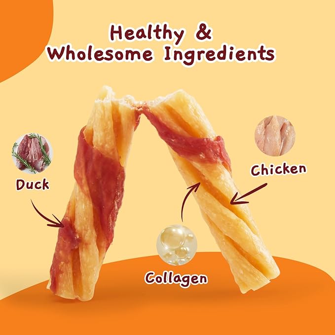 Jungle Calling Chicken Collagen Sticks, Long Lasting Dog Chews, Duck Wrapped Dog Treats, Digestible Rawhide Alternative for Small Medium Dogs, Dog Bones for Teeth Cleaning, 14.1oz, Approx. 22 Sticks