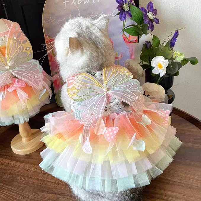 Cat/Small Dog Pretty Fairy Costume Clothing - Cute Dress Outfit for Spring Halloween Christmas Girl Party (S)